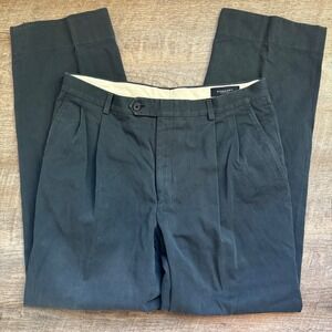 Burberry London Mens Pleated Trousers Navy Blue Cotton Dress Pants Size 32x32